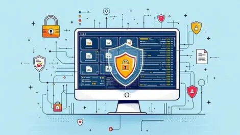 Computer screen secure file previews digital shields data streams protection