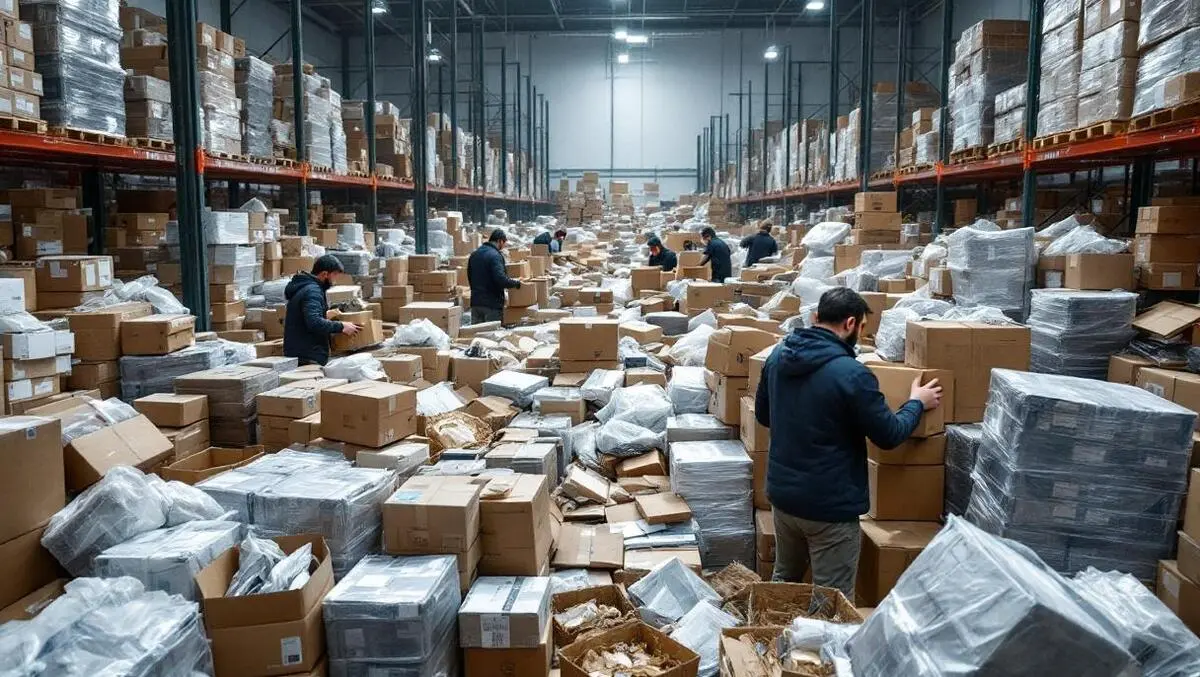 Uk warehouse parcels returns sorting online shopping chaos busy scene