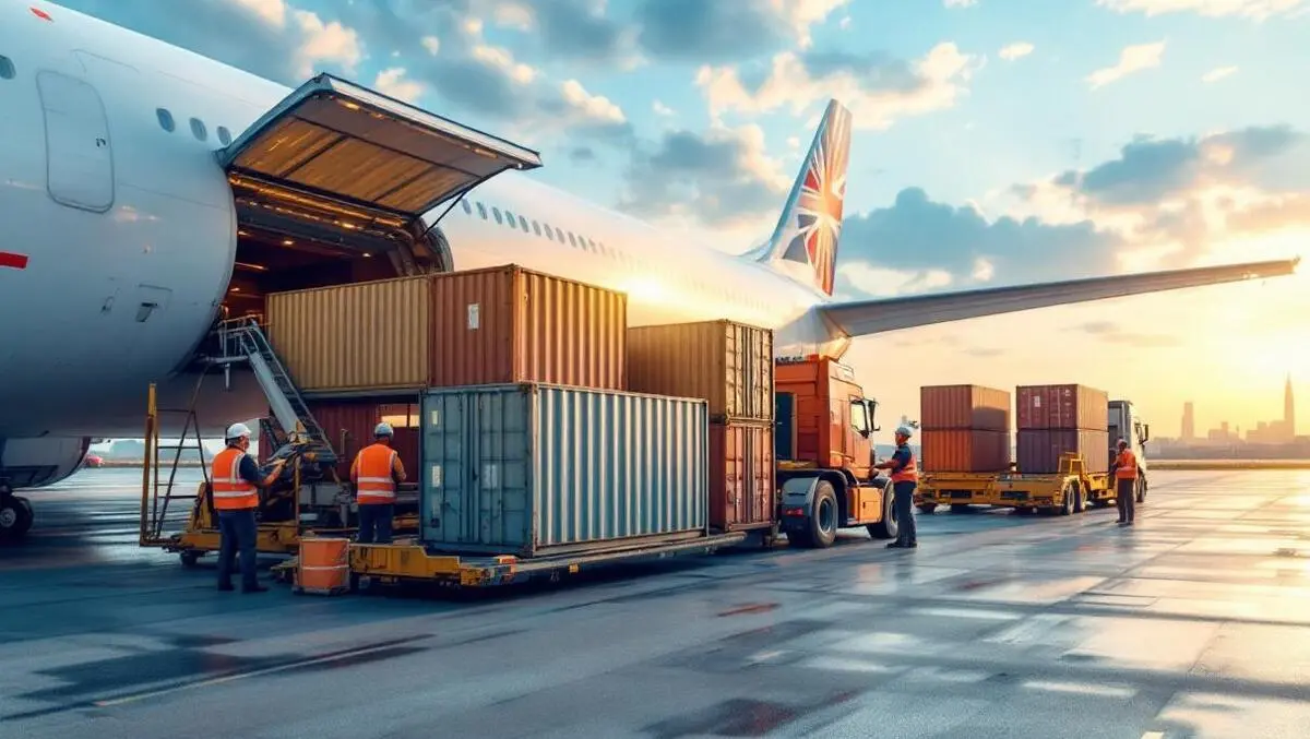 Realistic cargo plane loading shipping containers airport beijing international ecommerce trade china uk