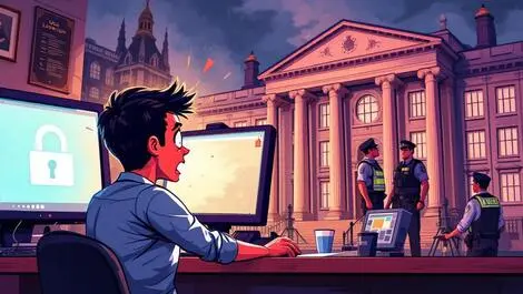 Frightened office worker uk government building computer lock police investigation