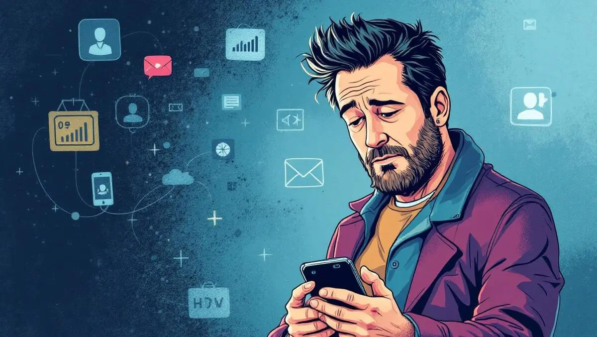 Thoughtful british person using smartphone digital assistant human support technology caution