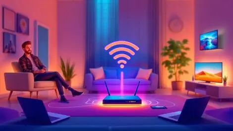 Modern australian home wifi router glowing signals connected smart devices