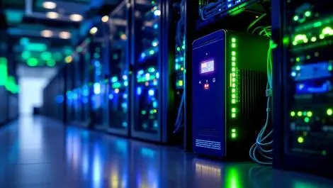 Modern ups unit server room green lighting environmental friendly australian flags