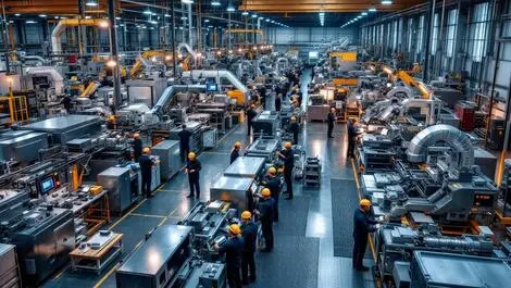 Modern australian factory floor aluminium machinery busy workers efficiency