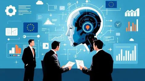 Business professionals examining robotic head european union ai regulation