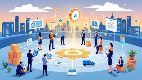 Australian business professionals collaborating digital network ai innovation growth cityscape