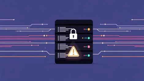Creative computer server illustration lock warning data flow cybersecurity defense