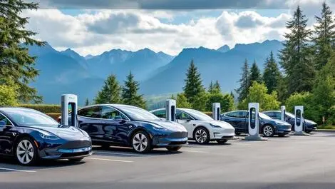 Electric vehicles charging stations british columbia mountains green trees