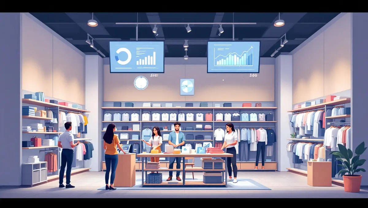 Modern clothing store interior digital screens data analytics efficient operations