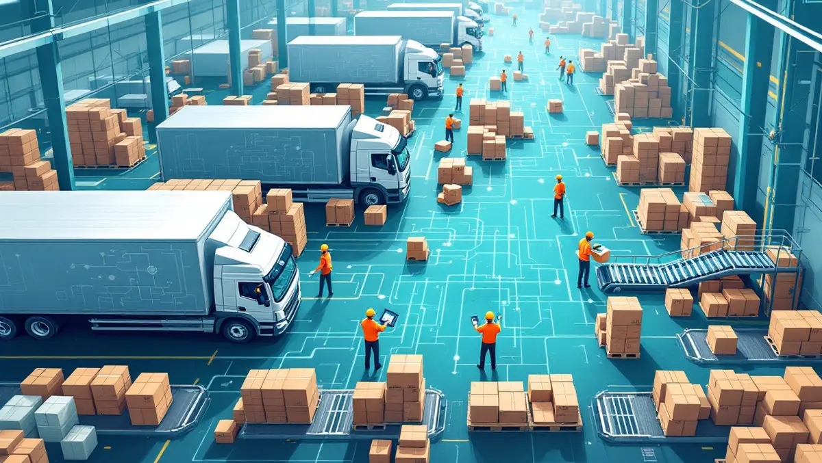 Uk warehouse trucks boxes conveyors workers digital devices disconnected data lines ai challenges logistics supply chain