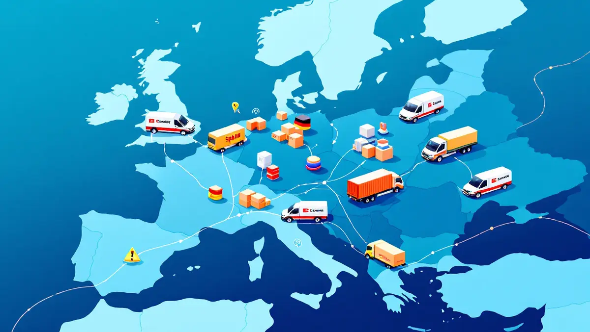 Ecommerce delivery vans packages map europe germany france spain routes