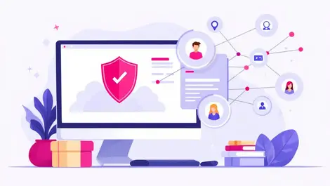 Secure online payment computer shield icon network connections fraud prevention ecommerce