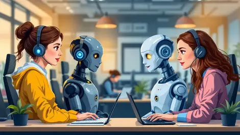 Busy contact centre human agents robotic assistants collaboration australia nz