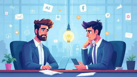 Uk office businesspeople digital divide ai computer marketing icons