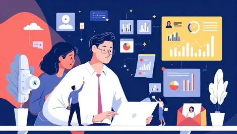 Business team analyzing charts with virtual ai assistant dashboards