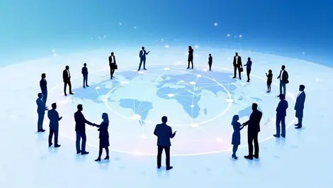 Network globe interconnected nodes global partnerships business collaboration