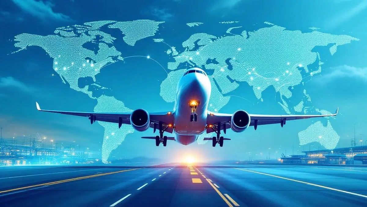 Realistic large cargo airplane taking off world map asia europe routes