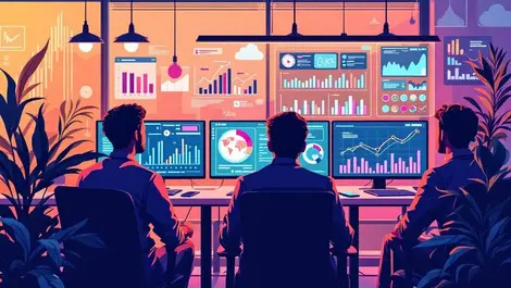 Modern office professionals collaborating data visualizations ai tools