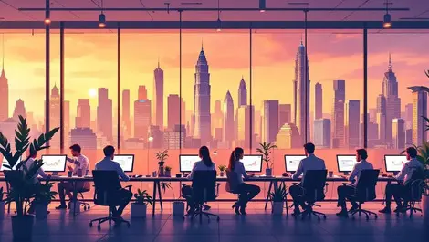 Busy modern office kuala lumpur professionals digital jobs growth technology city view