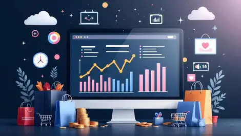 Computer screen graphs charts online retail campaigns black friday cyber monday analysis