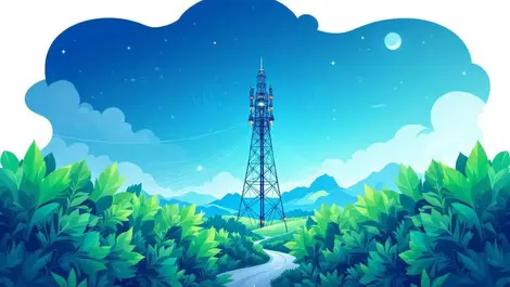 Modern telecommunications tower indonesian greenery digital 5g ai network