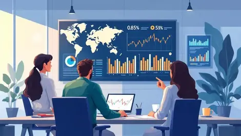 Modern office marketers analyzing digital global data dashboards collaboration