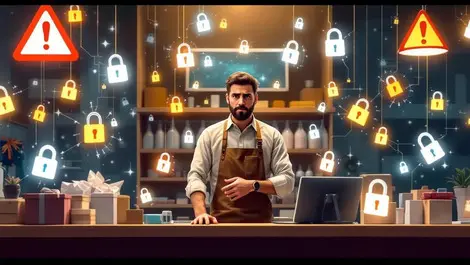 Worried shop owner modern british retail store digital padlocks warning