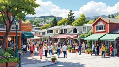 Vibrant new zealand town center small local shops bustling people