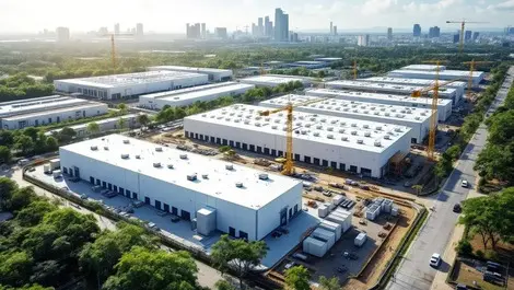 Aerial modern data centre construction johor malaysia tropical view