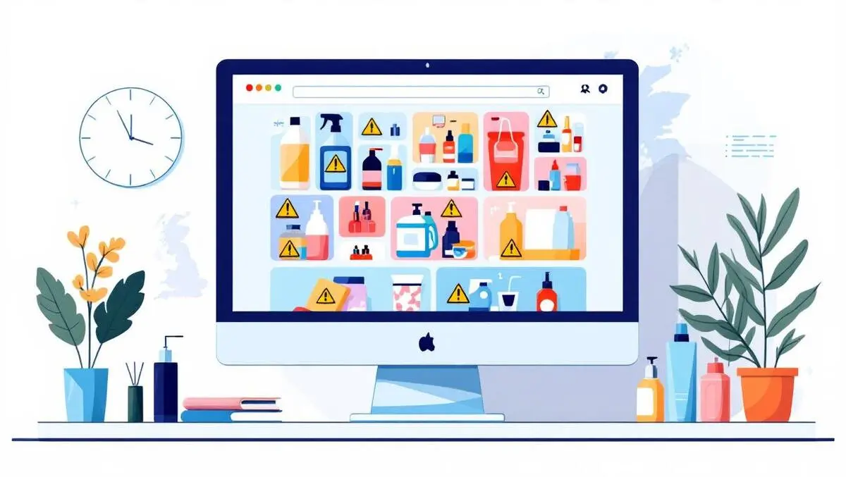 Uk online shopping household cosmetics warning illustration