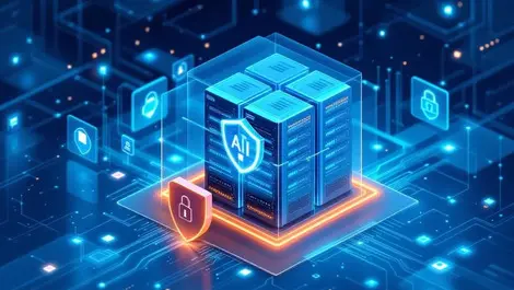 Modern on prem server room security shields ai circuits bg