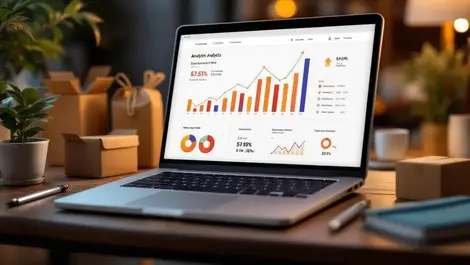 Laptop analytics dashboard ecommerce packages reduced ad spend usa