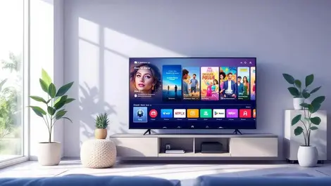 Modern living room tv streaming interface global reach banner