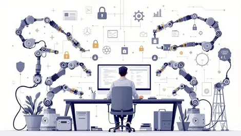 Software engineer with secure robotic arms ai automation setup