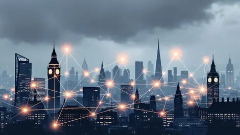 Uk city financial skyline secure independent payment network