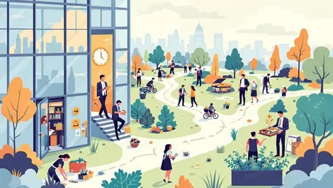 Uk office workers transitioning to charity scenes clock paths