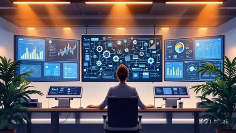 Spanish office operations center businesswoman automation dashboards