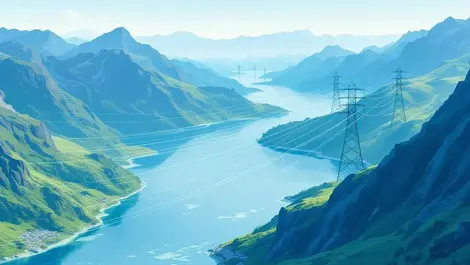 Norway fjords aerial power lines data automation blue green scape