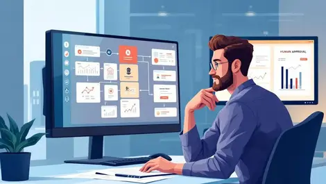 Civil servant reviewing ai decision flows with human oversight