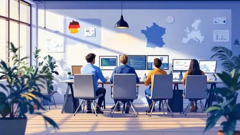 European startup team senior engineer reviewing ai code office