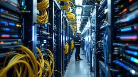 Germany broadband headend upgrade technicians installing fiber coax